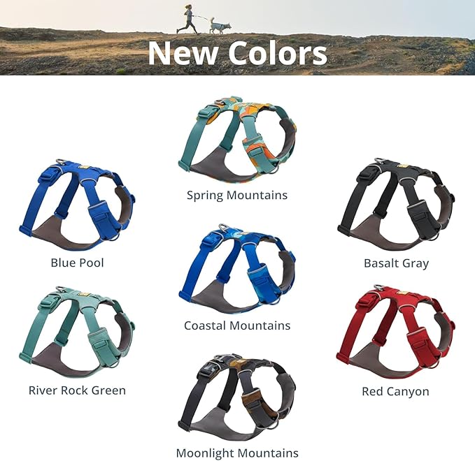 Ruffwear, Front Range Dog Harness, Reflective Soft Padded Everyday Harness with Dual Leash Clips, Adjustable and Lightweight Fit for Training or Walking for All Dogs, River Rock Green, XX-Small