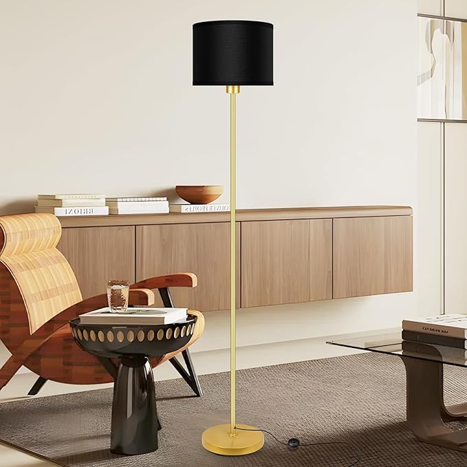 Gold Floor Lamps for Living Room, Stepless Dimmable Floor Lamp with Remote, 2700K-6500K Colors Temperature & Brightness Adjustable,10W/1200LM Black LED Floor Lamp,Modern Standing Lamp for Bedroom