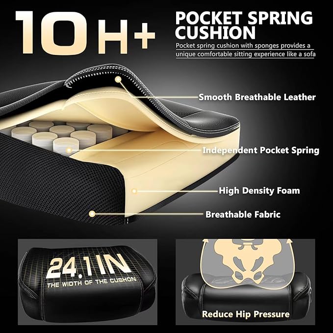 650LBS Big and Tall Office Chair with 5D Flip Arms and Thick Pocket Spring Cushion, Extra Wide Heavy Duty Office Chair with Adjustable Lumbar Support, Large High Back Computer Chair Dual Rubber Wheel