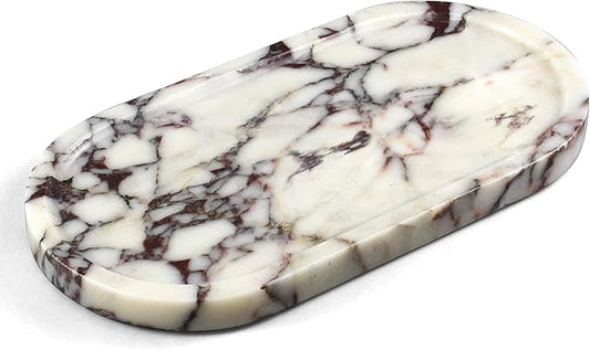 100% Real Natural Marble Tray for Bathroom, Luxury Calacatta Viola Stone Vanity Tray, Decorative Oval Trays for Countertop Storage Organizer, Dresser, Kitchen, Home Decor, 11.8" x 6", Purple