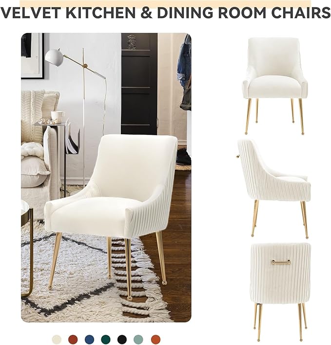 Dining Chairs, Accent Chairs Set of 4, Modern Upholstered Kitchen Dining Room Chairs with Gold Legs, Fabric Tufted Velvet Living Room Chairs for Reception Room Bedroom Guest Room (Beige)