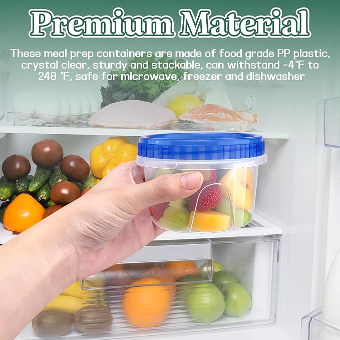 12 Pack Freezer Containers with Screw On Lids, 12 Oz Stackable Reusable Plastic Storage Container, Airtight Plastic Food Storage Containers with Twist Top Lids for Food Soup Jello Sauce