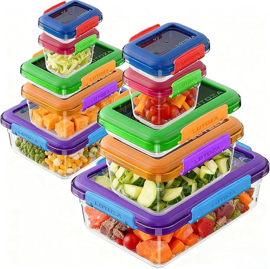 10 Pcs Set Food Storage Containers with Lids BPA Free Plastic Snap Lock Container Kitchen Pantry Organization for Meal Prep Lunch Salad Leftover Fruit Stackable Microwave Dishwasher Safe 5/12/29/68 oz