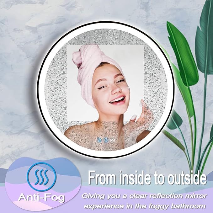 30 Inch Black Frame Bathroom Round Lighted Vanity Mirror with Lights for Bathroom Wall 30 Inch Black Round LED Mirror Antifog 3 Color Dimmable 30" Smart Makeup Light up Circle LED Mirrors