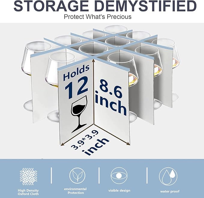 VERONLY China Dinnerware Storage Containers Set- Dish,Mug,Stemware Storage Cases - Quilted Box Bins Stackable with Divider,handles,Clear Window for Cups,Plates,Wine Glasses Moving Set of 6 (Grey