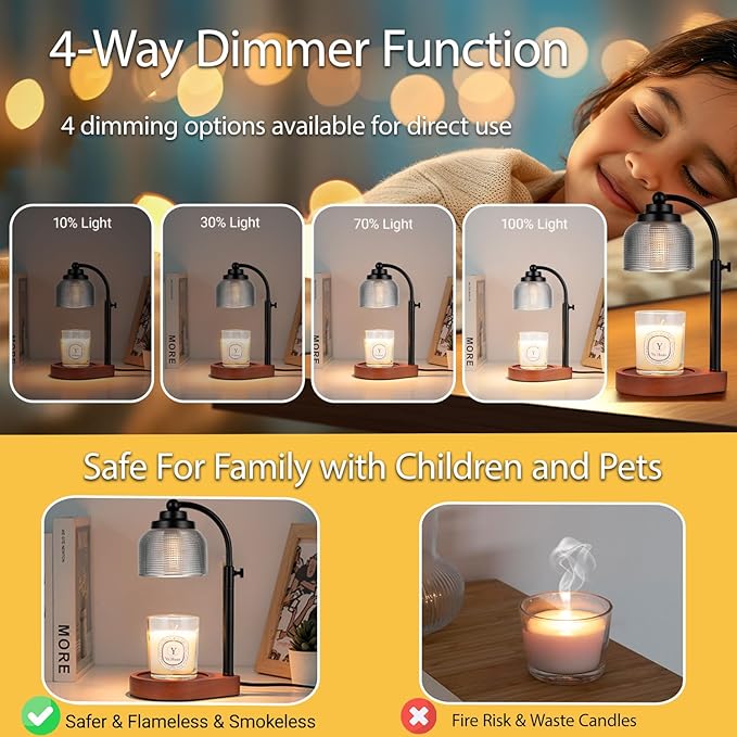 Candle Warmer Lamp with Timer Dimmer, Birthday Gifts for Women Mom Sister, House Warming Gifts Vintage Home Decor, Adjustable Height Wax Melt Warmer for Jar Candles with 2 Bulbs