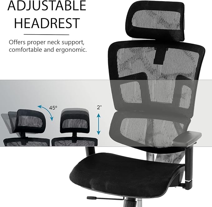 ErgoMax 53 in Tall Gray Ergonomic Adjustable Office Chair w/Aluminum Back and Base, Ergonomic Chair with Headrest and Lumbar Support