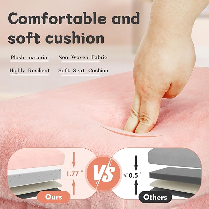 Storage Ottoman, Folding Ottoman Foot Rest Stool with Thicker Furry Padded Seat. Soft Fur Small Ottoman Bench with Storage for Bedroom Living Room, Holds Up to 300 lbs, 17x13x13IN (Pink)