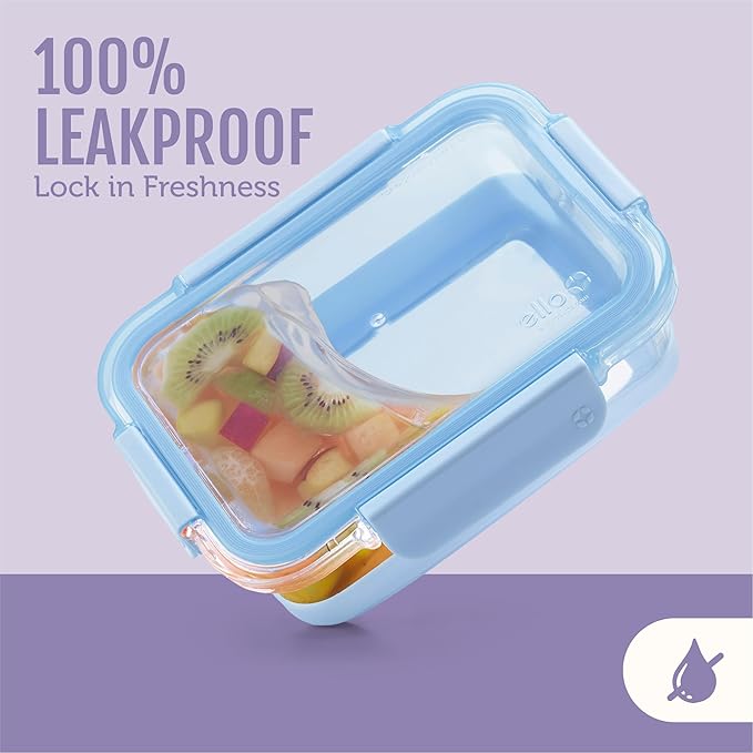 Ello Duraglass Refresh 3.4 Cup Meal Prep Sets 10Pc, 5 Pack Set- Glass Food Storage Container with Silicone Boot and Airtight BPA-Free Plastic Lids, Dishwasher, Microwave and Freezer Safe,Everest