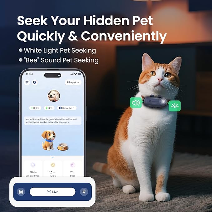 SEEWORLD Cat Tracker GPS Dog Pet Tracker with Real-Time Location Tracking | Virtual Fence | Location History | Health & Escape Alerts | Unlimited Range Waterproof Fits All Collars