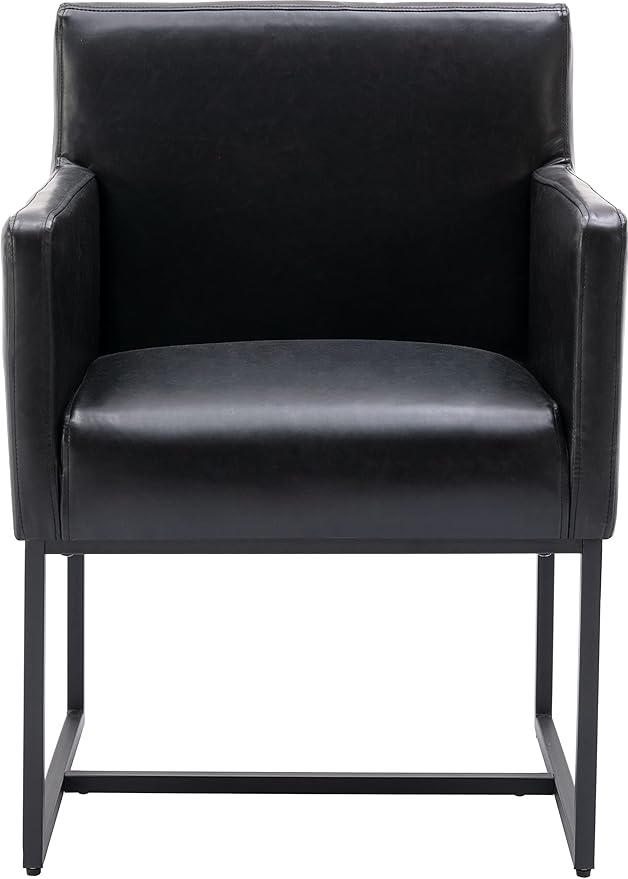 Set of 6 Upholstered Dining Chairs with Armrest, PU Leather Modern Accent Armchairs, Kitchen & Dining Room Chairs Side Chairs, Black