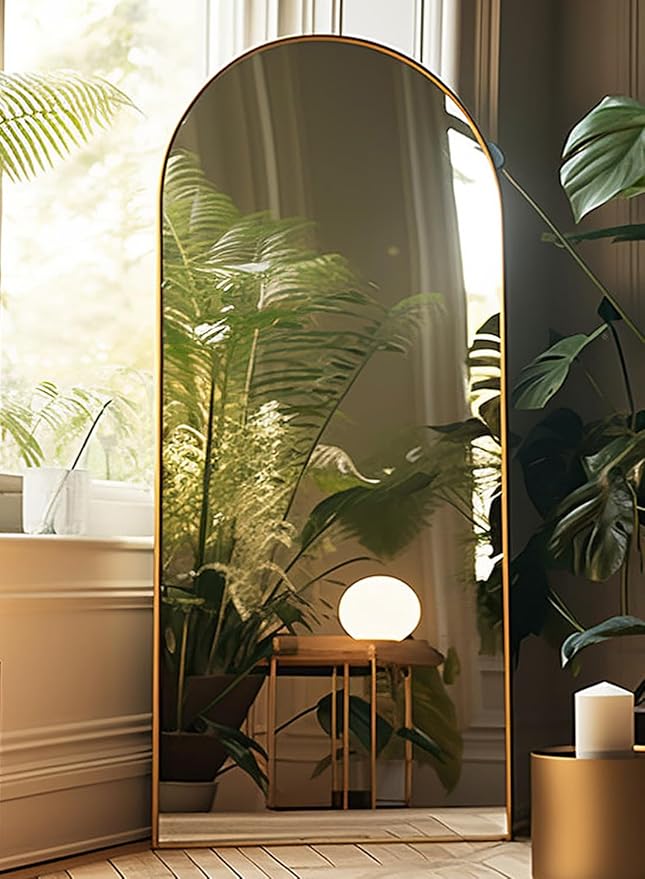 Gold Arch Mirror - 34in x 76in Freestanding Full Body Mirror, Wall-Mount Option for Bedroom