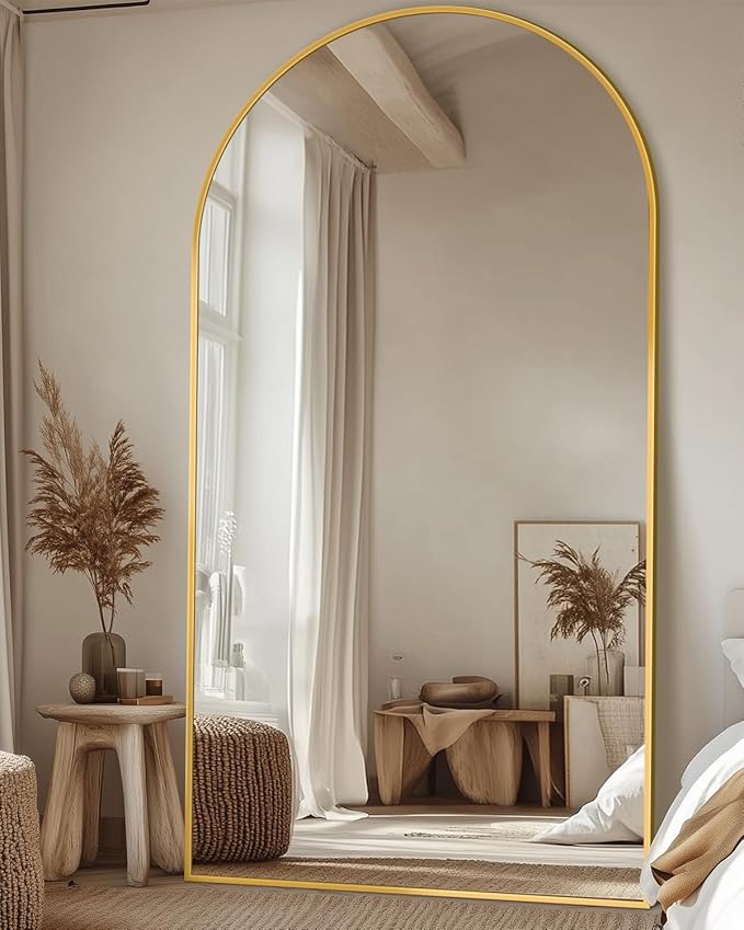 Full Length Mirror, 86"x46" Oversized Floor Mirror with Stand, Hanging or Leaning Full Body Mirrors Mirror for Bedroom, Living Room, Cloakroom, Arch, Gold