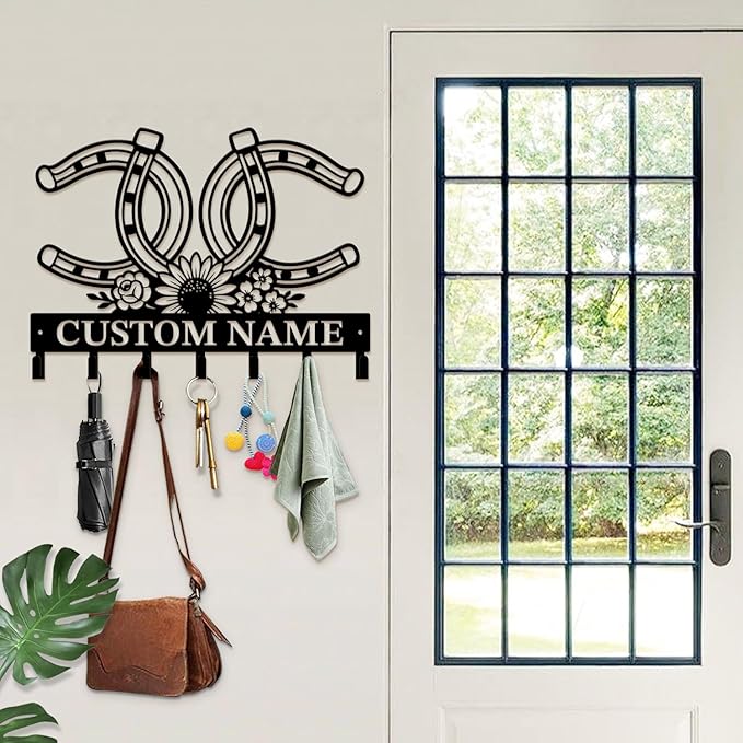 Custom Western Cowboy Metal Iron Key Hooks,Personalized Name & Text Engraving,Decor Wall Keys Holder for Home Entryway (Style F)
