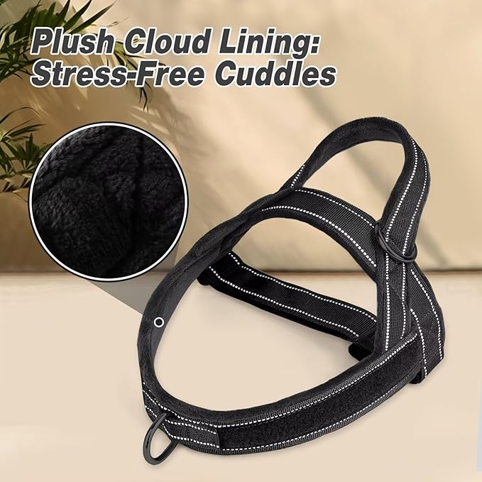 Forestpaw No Pull Dog Harness with Flannel Lining, Reflective Escape Proof Vest for Large Dogs, Quick Release Comfortable for Walking Training (Includes Patches),Black L