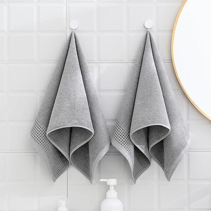 sense gnosis Grey Waffle & Terry Hand Towels for Bathroom Quick Drying Lint Free Thin, Classic Style Soft & Absorbent Bathroom Decorative Hand Towels 13X29 inch