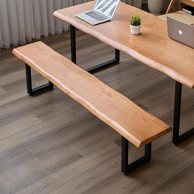 Stylish Solid Wood Office Desk with Sturdy Metal Base - Durable Multi-Size Executive Computer & Dining Table - Perfect for Home Office & Work Environments (Brown Bench, 62.99in)