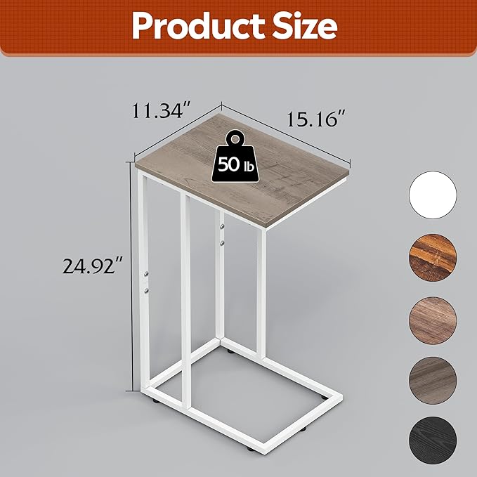 WLIVE Side Table, C Shaped End Table for Couch, Sofa and Bed, Large Desktop C Table for Living Room, Bedroom, Bedside, Creamy Greige