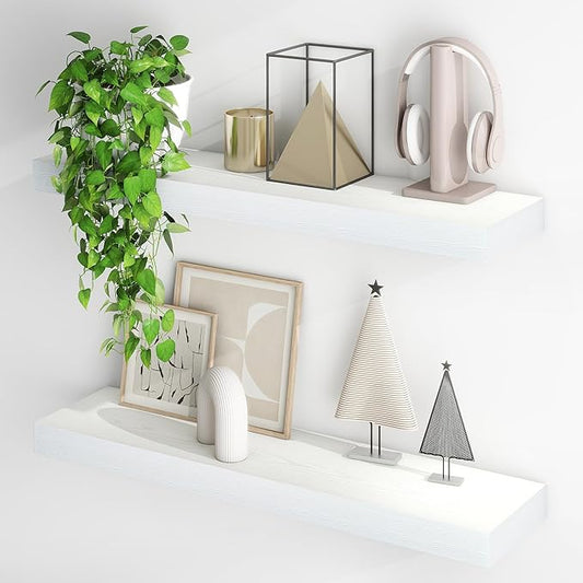 Fun Memories Floating Shelves for Wall, 32Inch Floating Shelves Set of 2, Hanging Shelf with Invisible Brackets, Wood Shelves for Living Room, Bedroom, Kitchen, White
