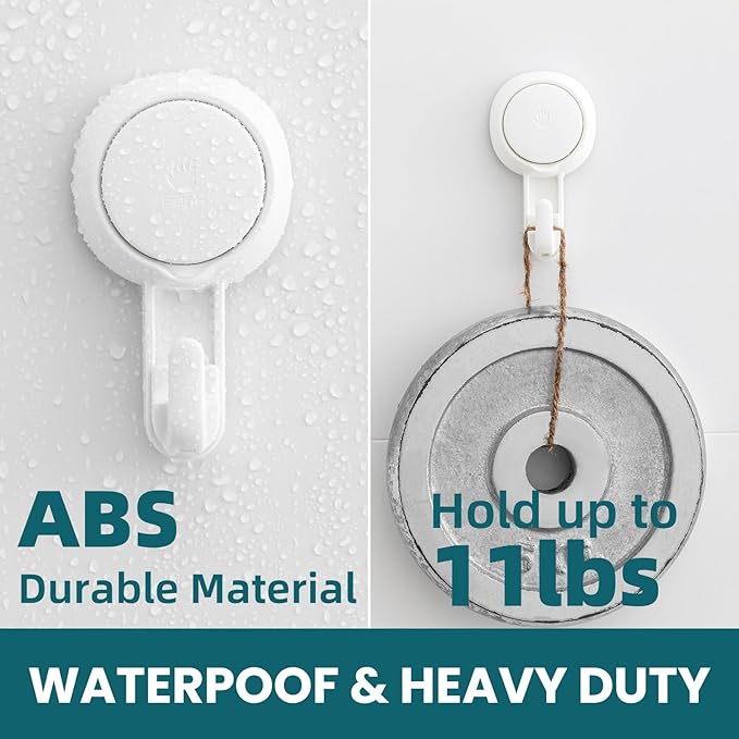 TAILI Suction Towel Hook for Bathroom, Damage-Free Hanging Hooks for Inside Shower Wall, Powerful Vacuum Suction Cup Shower Holder for Towel, Loofah, Cloth, Easy to Install and Remove, White, 4 Pack