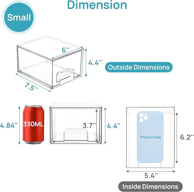 Vtopmart 12 Pack Small Clear Stackable Storage Drawers,Acrylic Bathroom Makeup Organizer,Plastic Storage Bins For Vanity, Undersink, Kitchen Cabinets, Pantry, Home Organization