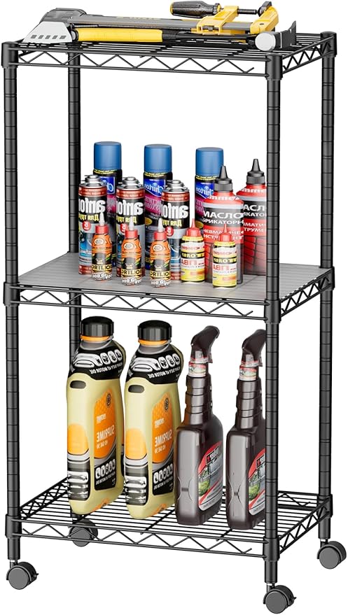 SINGAYE 3 Small Wire Shelves Kitchen Pantry Close Home Organizers and Storage Bathroom Shelf Laundry Room Organization Adjustable Book Metal Garage Shelving Unit