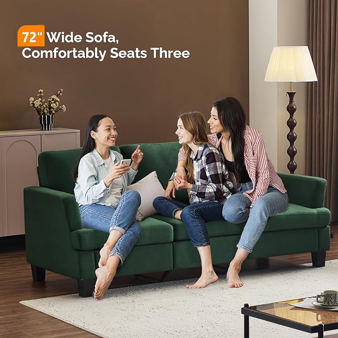 VINGLI Green 83" Sofa Couches for Living Room, Modern Comfy 3 Seater Couch 25.6" Deep Seat Upholstery Cozy Sofas for Small Space, Bedroom, Apartment, Home Office