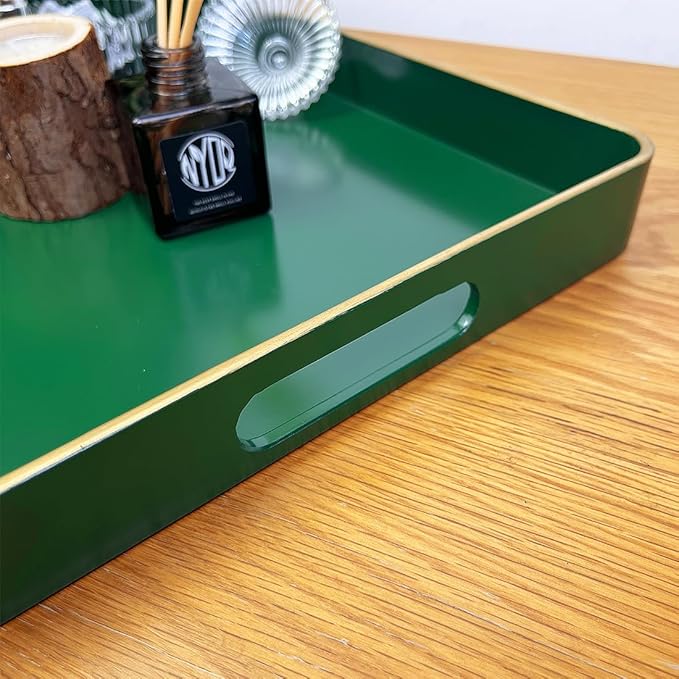 Large Green Tray, Elegant Plastic Coffee Table Tray for Ottoman, Home Decor, Living Room.16.7"*12"*1.6"