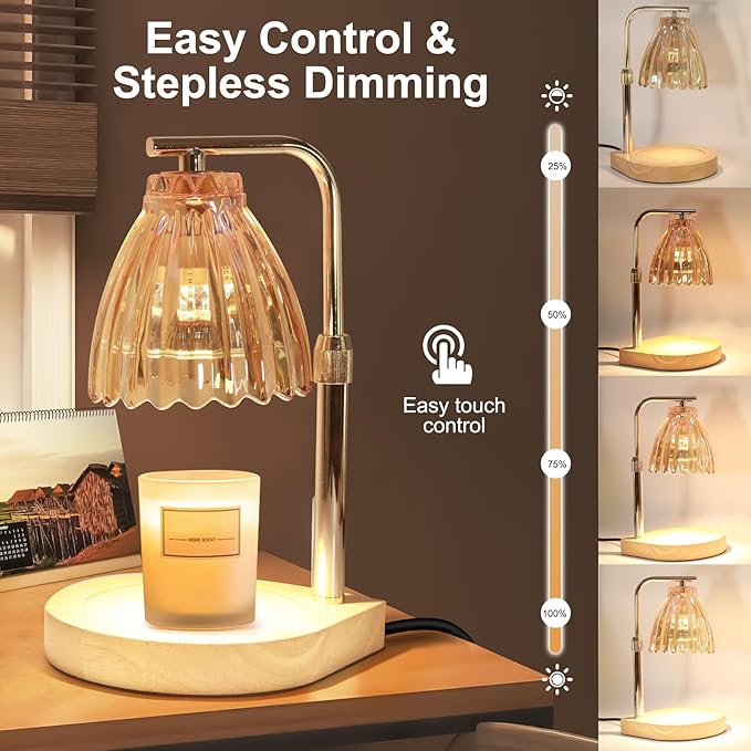 Candle Warmer Lamp Dimmable Wax Melt Warming Lamp with Timer Scented Wax Candle in Jar During Bathing & Yoga & Meditation with 2 Bulbs Home Decor Gift for Female (Pleated Skirt)