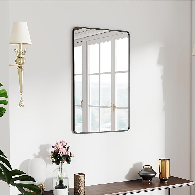 20x30 Rectangle Mirror Full Length Wall Mounted Hanging or Against Wall Metal Frame Dressing Make-up Mirrors for Entryway Bedroom Bathroom Living Room 20 30 inch Black