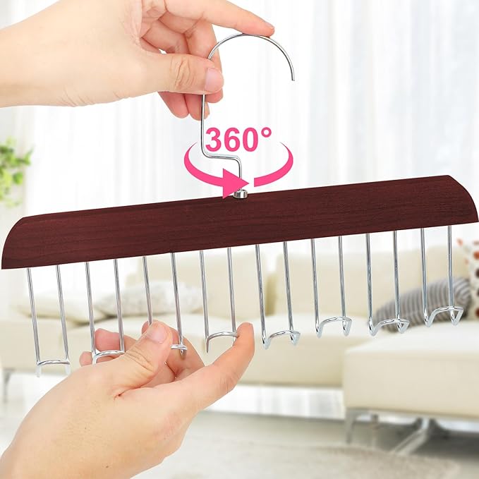 2Pcs Anti Slip Multi Hook Coat Racks,Bra Hangers for Closet Organizer with 8 Hooks 360 °Swivel Belt Hanger for Closet for Belt, Tie, Tank Top, Bra, Scarf (Brown)
