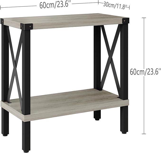 Narrow End Table, Large Sofa Side Table, Farmhouse Nightstand with Storage Shelve, Slim Bedside Table for Living, Room Bedroom, Lounge Oak MLBZ17Z