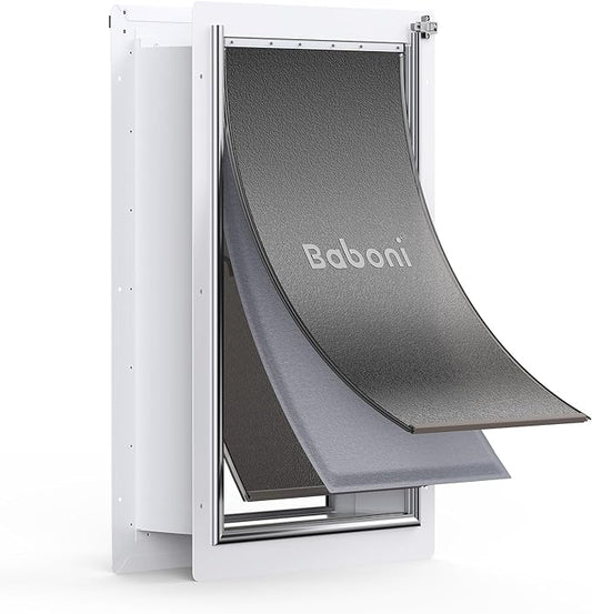 Baboni 3-Flap Pet Door for Wall, Steel Frame and Telescoping Tunnel, Aluminum Lock, Double Flap Dog Door and Cat Door, Strong and Durable (Pets Up to 220 Lb) -X-Large