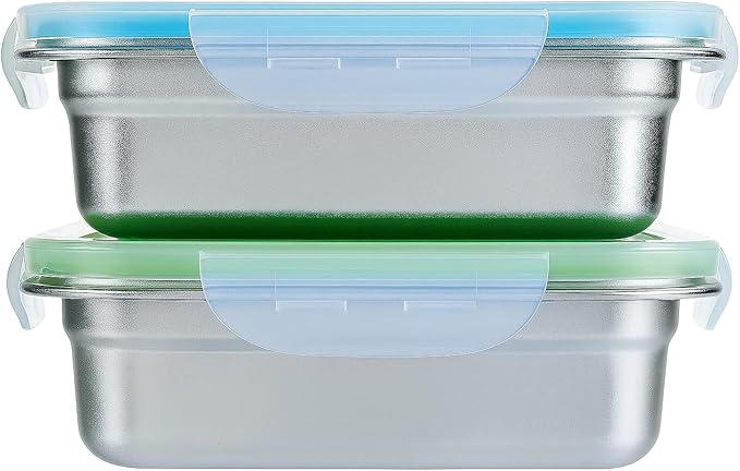 Set of 2 Stainless Steel Sandwich Containers - Food Grade Metal Base with a BPA Free Leakproof & Airtight Silicone Seal Lid. Great for Sandwiches, Snacks, Meal Prep & Food Storage - Blue/Green