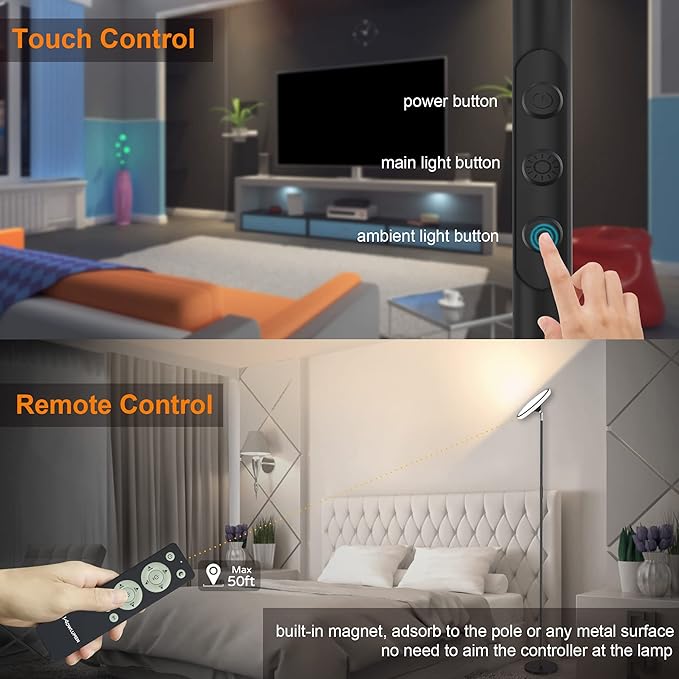 UFO Floor Lamp 71in, Upgraded 42W 3700LM LED Torchiere Floor Lamps for Living Room, Modern Tall Bright Standing Light with Remote, Dimmable Sky Light,1/2/3H Timer for Bedroom,Office(Black)