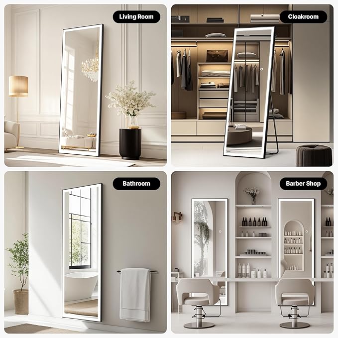 Kosmonia 56×18 LED Full Length Mirror with Lights - Wall Mounted Vertical Vanity Mirror for Bedroom & Bathroom, Full Body Backlit, Adjustable Brightness, Tempered Glass