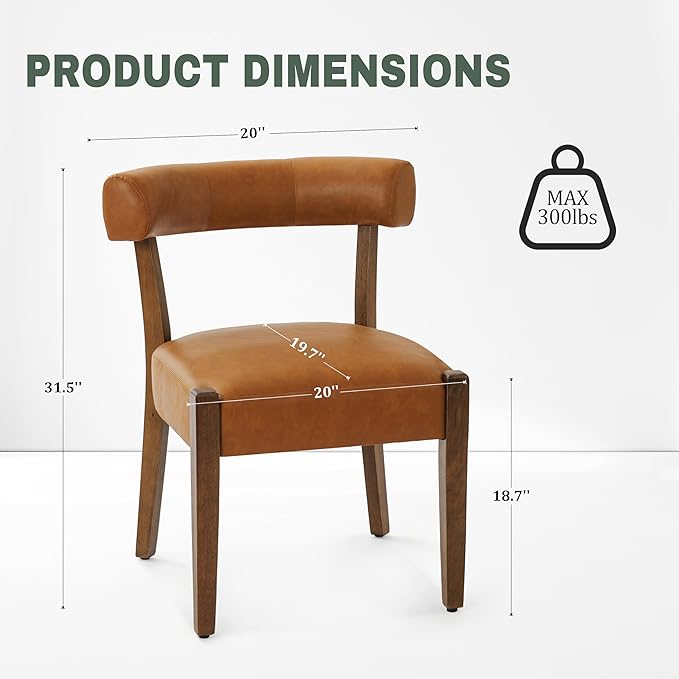 Faux Leather Dining Chairs Set of 8 Upholstered Kitchen & Dining Room Wooden Chairs Mid Century Modern Dining Chairs Low Back, Brown