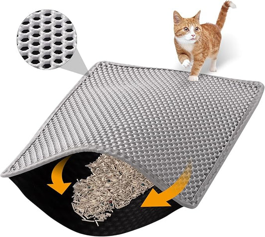 Cat Litter Mat, 30x24 Inch Double Layer Litters Box Mat, Waterproof Cat Mat for Litter Box(Gray)