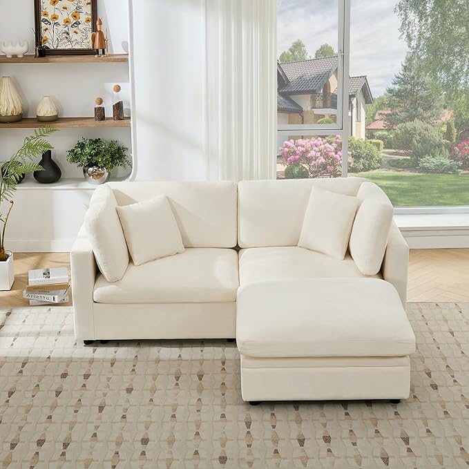 Tbfit Modern Sectional Sofa with Storage, Comfy Cloud Modular Couch with Down-Filled Cushions, Sofa for Home, Living Room, Beige