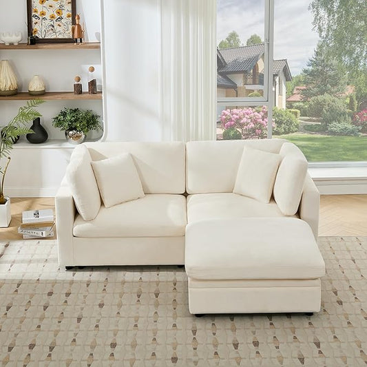 Tbfit Modern Sectional Sofa with Storage, Comfy Cloud Modular Couch with Down-Filled Cushions, Sofa for Home, Living Room, Beige