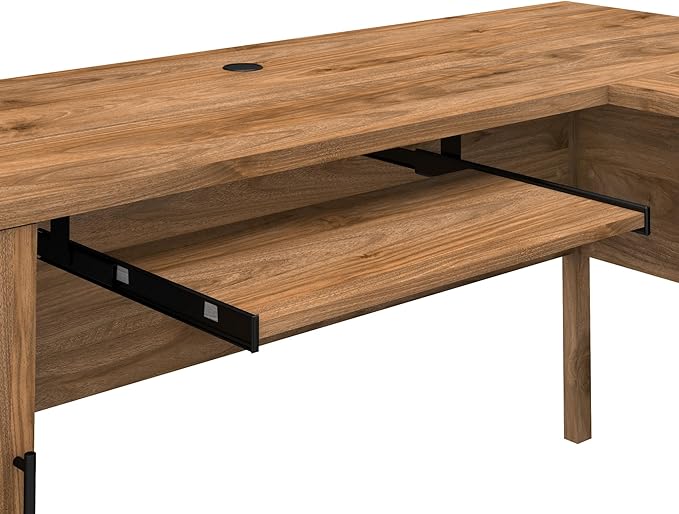 Bush Furniture Somerset L Shaped Desk with Hutch in Fresh Walnut | Corner Computer Table with Drawers, Cabinets and Pullout Keyboard/Laptop Tray for Home Office