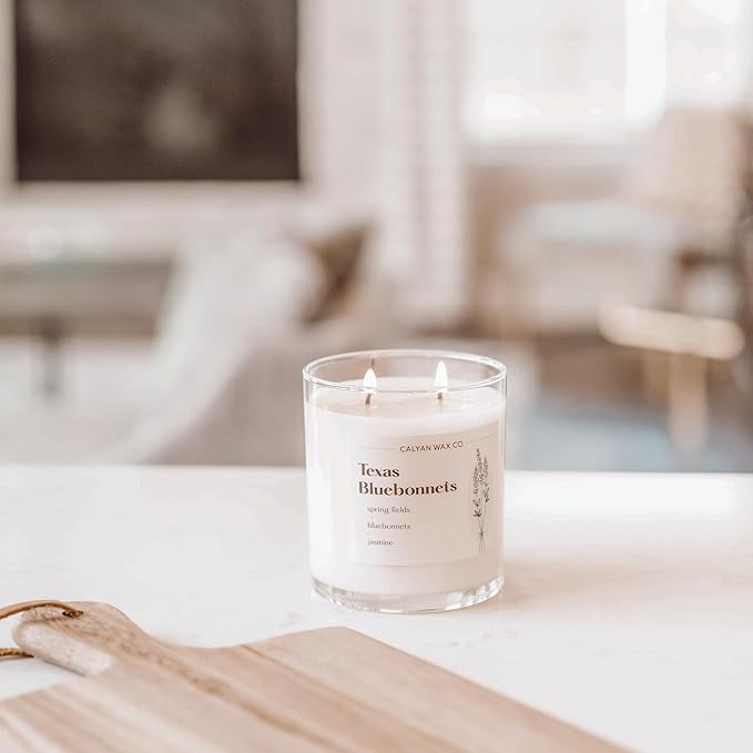 Calyan Wax Co. Texas Bluebonnets 2 Wick Scented Candle - 37 Hour Burn - Luxury Non Toxic Soy Wax Candles - Long Lasting Large Glass Jar Candle for Home - 8.8oz