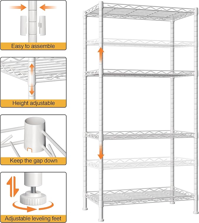 HOMEFORT 4-Shelving Unit, Adjustable Wire Shelving, Metal Wire Shelf Rack Organizer for Kitchen, Pantry, Closet, Bathroom, Laundry, White,21" W x 11" D x 41" H