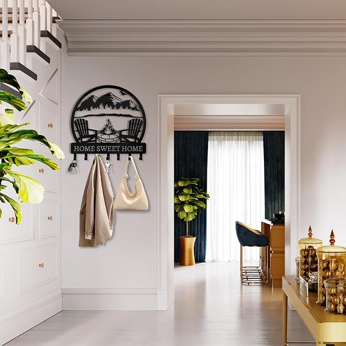 Personalized Metal Key Holder - Custom Wall Mount with Mountain Design - Camping Key Hooks for Wall Organizer - Key Rack Decoration for Entryway