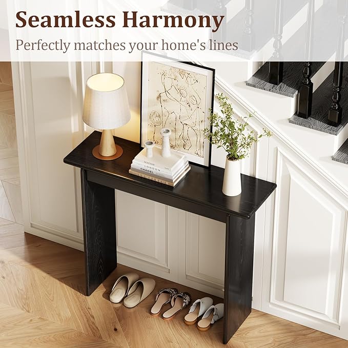 AQIMUELE Wood Console Table for Entryway, Mid Century Modern Console Table, Black Sofa Table for Living Room, Hall Way, Black Color