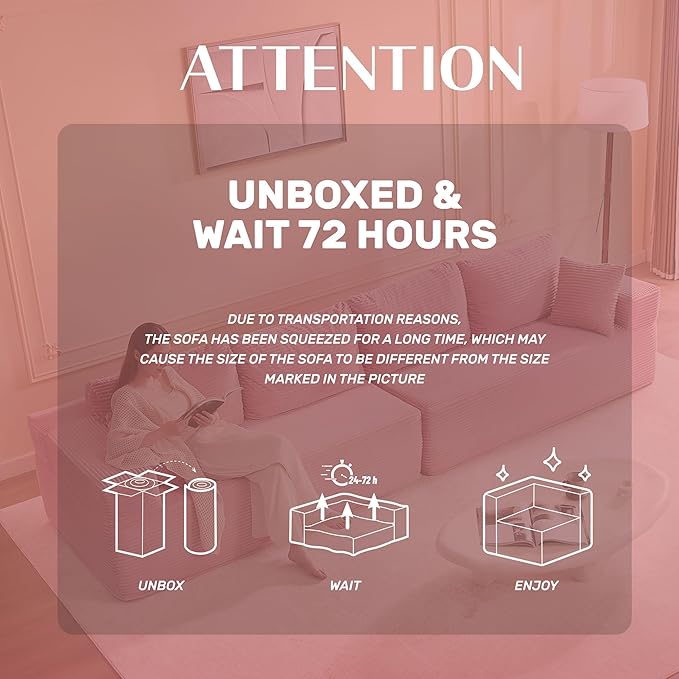 138" Modular Sofa Memory Foam Sectional Couches for Living Room, Sleeper Sofa Bed, Corduroy, Pink