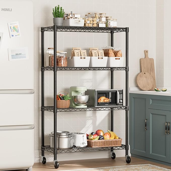 SINGAYE 4 Garage Heavy Duty Shelving Unit Kitchen Pantry Close Home Organizers and Storage Bathroom Shelf Laundry Room Organization Industrial Book Metal Wire Adjustable Shelves