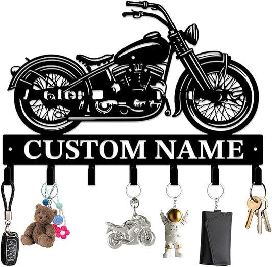 Personalized Custom Name Motorcycle Keys Hooks,Metal Motorcycle Art Clothes Keys Hooks,Metal Motorcycle Lover Wall Home Storage Decorative Keys Hooks,Key Holder Hooks for Wall (Style A)