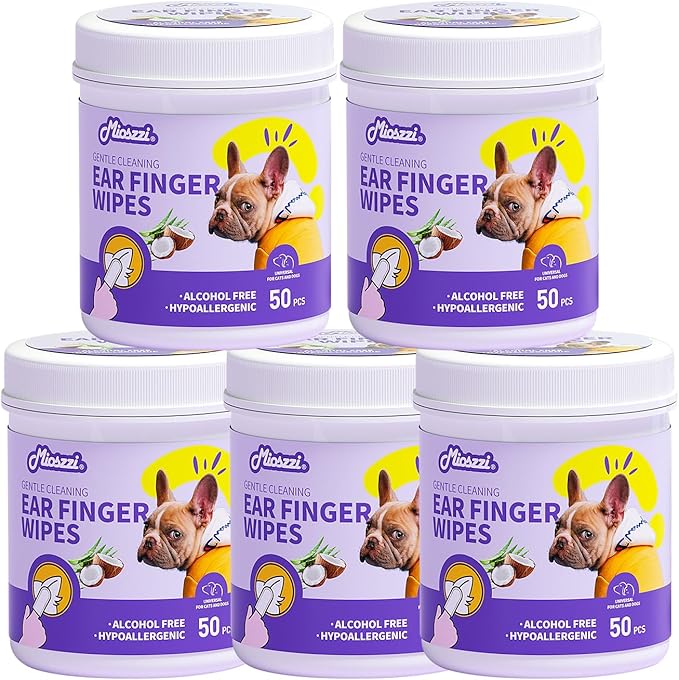 MIOSSZI 250ct Pet Finger Wipes for Dogs & Cats - Dog Ear Cleaner for Itch Relief Remove Wax & Odor, Dog Ear Cleaning Finger Wipes-Pet Ear Finger Wipes