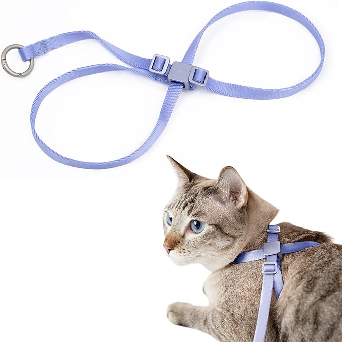 Cat Harness Escape-Proof Anti-Choking Adjustable Nylon Harness Lightweight with Anodized Aluminum Buckle, Ideal for Cats Outdoor Walking and Training, IDA Award (Blurple, M (17.7"))